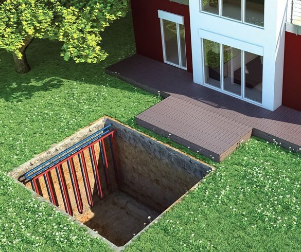 Geothermal heating system installation with ground heat exchange pipes